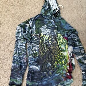 Colorful Graphic Hoodie. Fish themed. Fishcognito. woman large. Men medium.